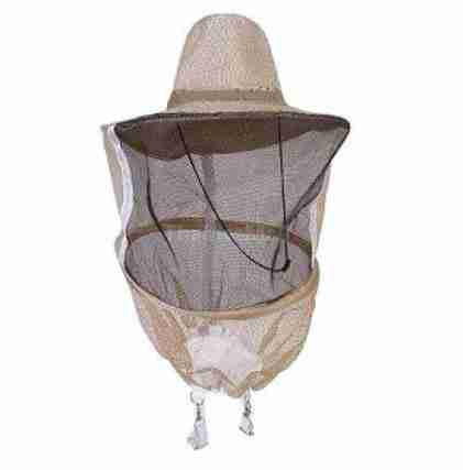 straw hat with round veil front