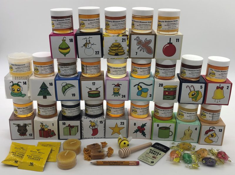 varietal honey sampler jars and boxes