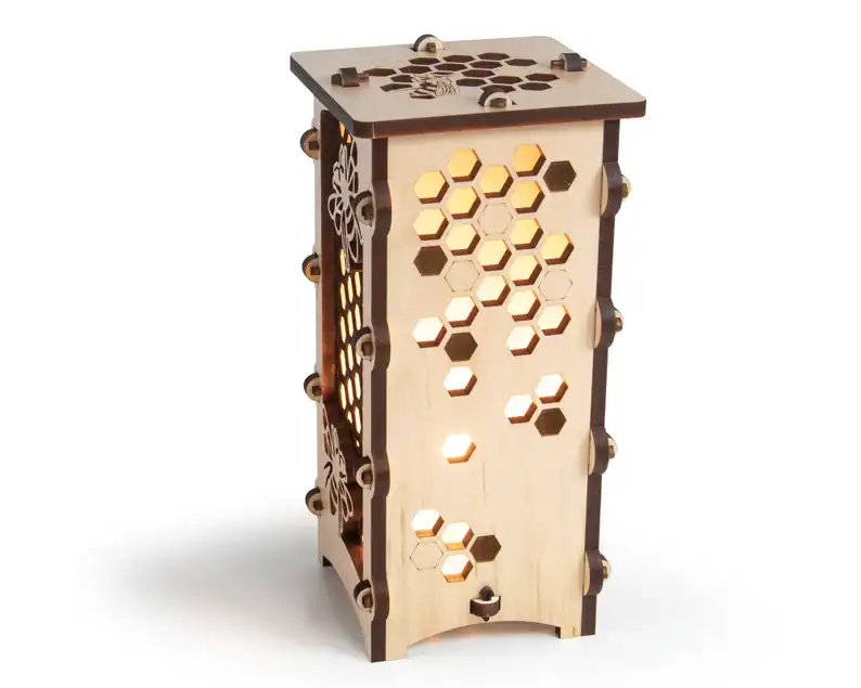 tall wooden honeybee lantern lamp